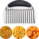 JAYVAR Large Crinkle Cutter French Fry Cutter, Large Crinkle Potato Slicer Wavy Chopper, Stainless Steel Wavy Slicer Crinkle Cutting Chopping Tools with Handle for Carrot Vegetable