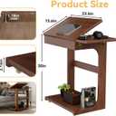 C-Shaped End Table, Solid Wood Rolling Side Table with Lockable Wheels, Couch Tables with Adjustable Desktop &Multi-functional Folding Tray, Small Side Table for Couch, Living Room, Bedroom Tall 30", 23.6" D x15.6" W x30" H