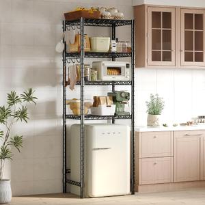 Homeiju 4-Tier Mini Fridge Stand, Adjustable Heavy Duty Storage Shelves, Metal Shelving Rack Mini Fridge and Microwave Storage Shelf for College Rooms Kitchen, Office, 76.7Hx17.7Dx22.8W