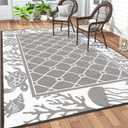 Vaukki Reversible Rugs, Plastic Straw Outdoor Doormat, Fade Resistant Plastic Outdoor Patio Mat, Lightweight Ocean Area Carpet for Patio, RV, Camping, Beach, Deck, Backyard and Picnic (Grey, 5'x8')