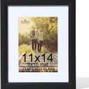 KTKDE 11x14 Picture Frame Real Glass, Display Pictures 8x10 with Mat or 11x14 Without Mat, Modern Style Wood Composite Frame,Gallery Wall Frame Wooden Black best gift