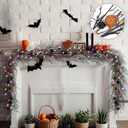 6.5 Ft Halloween Garland Black Willow Vine Decor with 9.8FT Lights Artificial Branches Berries Pumpkin Vines Halloween Realistic Garland for Home Fireplace Table Window Mantle Party Holiday Decor