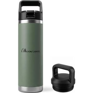 MOON LENCE Insulated Water Bottle,18 oz Sports Water Bottle with Straw, Stainless Steel Water Bottles with Changeable Lids for Camping, Hiking, Gym Green