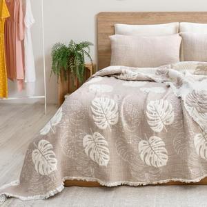 Saheser Home - 6 Layer Muslin Blanket King Size for Adults - 100% Cotton Muslin Bedspread, Weighted Gauze Bed 95" x102", All Season Breathable Soft Cover for King & California King Beds (Beige)