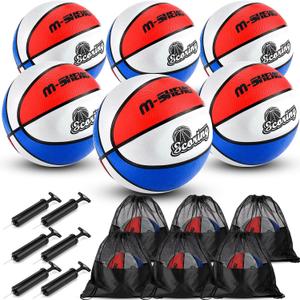RoundFunny 6 Set Size 5 Basketballs Bulk with Pump and Storage Bag 27.5 Inch Kids Youth Basketball Indoor Outdoor for Kids Boys Girls Game Training Sport Gifts