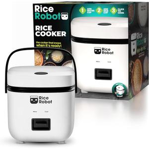 Rice Robot Personal Rice Cooker, PFAS-free, Nonstick. 1 Quart Capacity, with Stainless Steel Steamer Tray, Measuring Cups, Recipe Book with 60 Recipes, and Serving Spoon, As Seen On TV