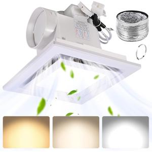 FEITON Square Bathroom Exhaust Fan with LED Light, Adjustable Color Temperature(3000K/4500K/6000K), 110 CFM 30W 4 Inch Duct, 110-220V 1.0 Sones Quiet Bathroom Ventilation Fan Light Combo Ceiling Mount