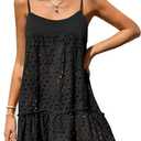 Saodimallsu Womens Crochet Cover Up Summer Spaghetti Strap Hollow Out Fringe Tie Back Beach Coverup Cami Dress (Small, Black)