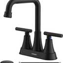 Bathroom Sink Faucets 2/3 Hole,Matte Black Dual Handles 4 inch Plastic Plating Over Bathroom Faucet with Pop-up Drain and 2 Supply Hoses for Apartment Rvs Sink Vanity