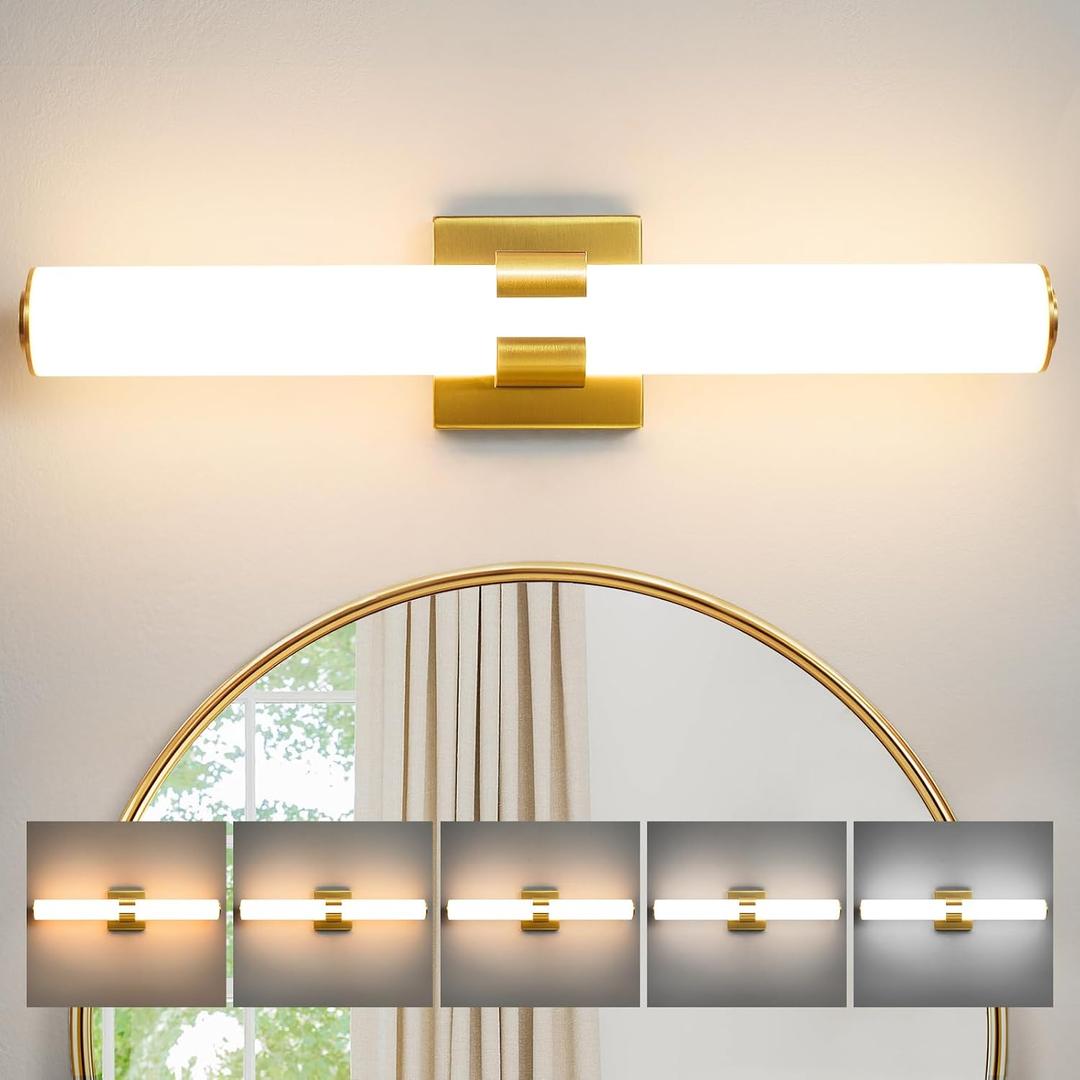 AIJIASI Bathroom Vanity Light Fixtures Over Mirror - 22.8 Inch Gold Bathroom Light Fixtures with Acrylic Shade 18W Dimmable 5CCT LED Vanity Light Modern Bathroom Sconces