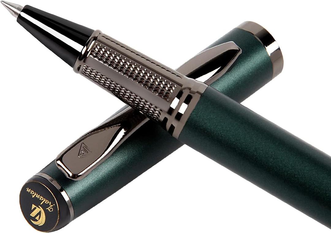 Liquid Ink Rollerball Pen,Essential Business Nice Pens,Metal pen Smooth writing stylish design effortless writing,Luxury pens with gift case for Men & Women with 2 Refills (Green)