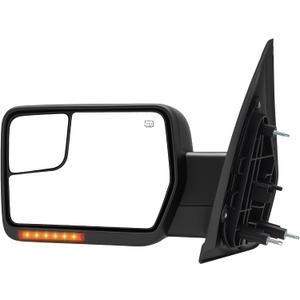 Driver Side Tow Mirror Compatible with 2004-2014 Ford F150, Side Mirror with Power Heated Turn Signal Puddle Light Manual Folding, Reflective Strip, Left, Driver Side Only