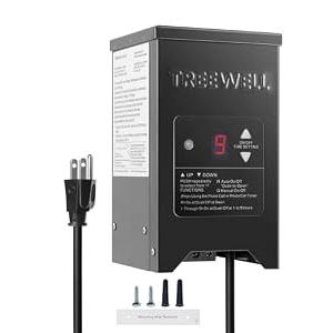 TREEWELL 150W Low Voltage Landscape Transformer, Outdoor Landscape Lighting Transformer with Photocell Sensor & Timer, 120V AC to 12V/ 15V AC, Stainless Steel Waterproof Transformer, Black, ETL Listed