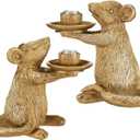 Mumufy Set of 2 Gold Antique Mouse Candle Holders Resin Candlestick Holder Table Decor for Living Room, Dinner, Fireplace Mantle, Christmas Decoration Vintage Decorative Table Centerpiece, Home Party