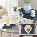 Faux Leather Placemats Set of 6, 12 x 17 Inch Scalloped Table Mats Waterproof Oil-Proof Heat Resistant Wipeable PU Place Mats for for Kitchen, Dining, Outdoor (Dark Blue)