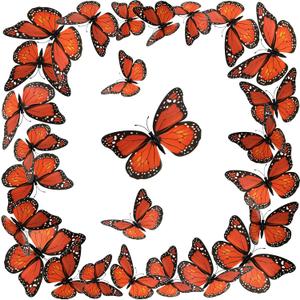 Monarch Butterfly Decoration 3D Halloween Butterfly Wall Decor Halloween Orange Fake Monarch Butterflies Realistic Artificial Wall Decal for Home Craft Day of The Dead Party Favor(60 Pieces,2.99 Inch)