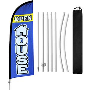 8FT Open House Flag with Pole Kit, Open House Signs for Real Estate, Ground Stake for Outdoor Open House Sign for Realtors, Homes for Sale or Rent