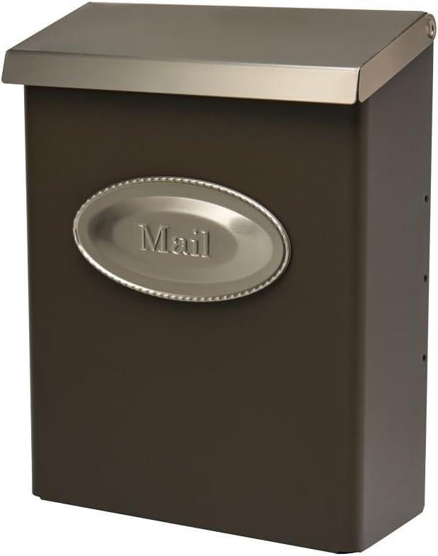 Architectural Mailboxes Designer™ Locking, Vertical Wall-Mounted Mailbox for Outside, Modern Metal Galvanized Steel Medium Mail Box with Lock and Key Drop Box, Bronze with Optional Mail Emblem