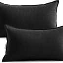 Jeanerlor Natural Cotton Linen Green Decorative 12"x20" Throw Pillow Case Cushion Cover with Twin Needles Stitch on Edge for Lumbar, (30 x 50cm), 2 Pcs, Black