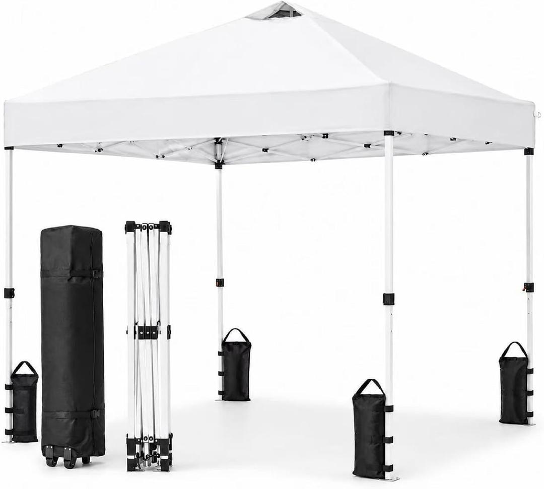 10x10 Pop Up Canopy,Event Tent One-Person Setup, Waterproof & UV-Blocking, Heavy-Duty Steel Frame, Wheeled Bag & Sandbags Outdoor Shade for Beach, Camping, Backyard, Tailgate (White)