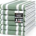 Homaxy Premium Kitchen Towels 18x 28, Large Cotton 380 GSM Kitchen Hand Towels, Stripe and Terry Dish Towel, Highly Absorbent Tea Towel Set with Hanging Loop, 6 Pack, Grass Green