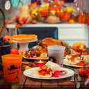 24 Pack Thanksgiving Cups - 16oz Orange & White Plastic Fall Party Cups with Autumn Pumpkin and Turkey Designs, Perfect for Friendsgiving and Holiday Celebrations