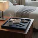 20 * 20 Inch Rectangular Ottoman Tray | Textured PU Leather, Waterproof & Heat-Resistant Storage for Coffee/Dining Tables, Sofa, Bed, Entertainment & Party (Navy Blue, 20 * 20in)