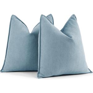 ZWJD Throw Blue Pillow Covers 16x16 Set of 2 Chenille Pillow Covers with Elegant Design Soft and Luxurious Decorative Throw Pillows for Couch, Bed, and Home Decor,Light Blue