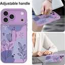 Compatible with iPhone 17 Pro Max Case with Finger Strap, Floral Flower Shockproof Soft TPU Protective Cover for Women Girls, Slim Anti Scratch Case for iPhone 17 Pro Max 6.9 Inch, Purple