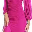 Women's Bodycon Midi Dress Fall Long Sleeve Ruched Ruffle Hem Mermaid Cocktail Wedding Guest Dresses
, S