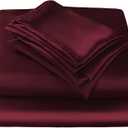 JSD Burgundy Satin Sheet Set Queen Size, 4 Piece Silky Bed Sheets Extra Deep Pocket, Good for Hair and Skin