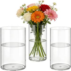 3 Pack Acrylic Cylinder Vases, Non-breakable Vase for Centerpieces, 10 inch Tall Clear Flower Vase Bulk Floating Candle Holder for Wedding Table Home Decor and Party