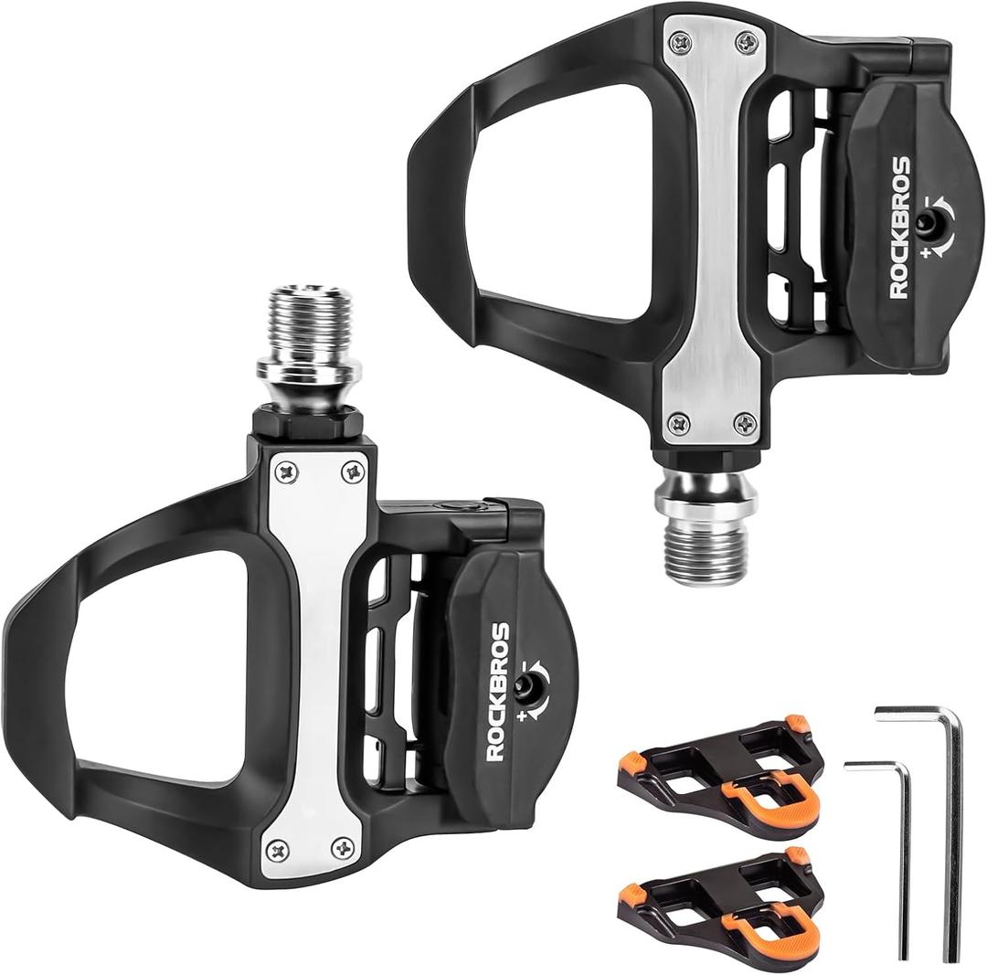 ROCKBROS 9/16" Road Bike Pedals, Sealed Bearings & Clipless Bicycles Pedals with Cleats Set Compatible with SPD SL System