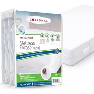 Guardmax Jersey Knitted Full Zippered Mattress Encasement - Waterproof & Bed Bug Proof Mattress Protector - Comfortable, Soft, and Noiseless Zippered Bedding - Dust Mite Proof (54 x 75 x 12)
