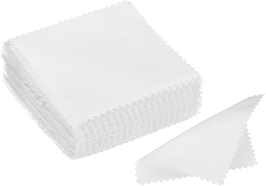 PATIKIL 3.15x3.15" Jewelry Cleaning Cloth, 100Pcs Individually Wrapped Double-Sided Microfiber Polishing Cloth for Silver Gold Brass Platinum Jewelry, White