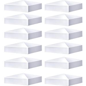 Taiyin 12 Pcs Pyramid White PVC Vinyl Post Top Caps, Fence and Deck Post Caps for Vinyl Fence Posts (5 x 5 Inch)