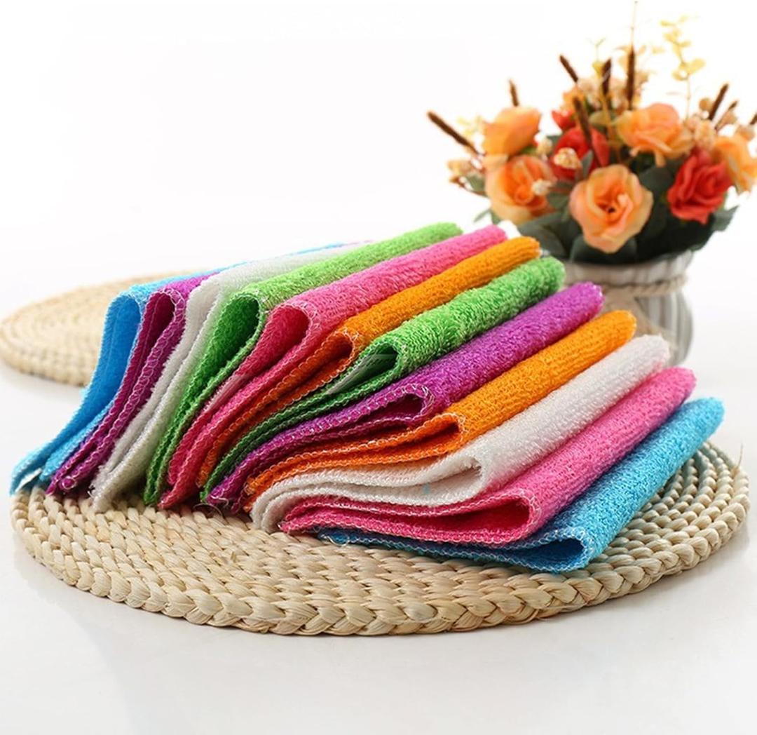 Natural Bamboo Fiber Small Dishcloths 6-Pack Reuseable Cleaning Cloths Quick Dry Easy to Clean Kitchen Dish Towel,Double-Layer Thickened Design, Absorbent, Washable, Long-Lasting, 9 x 7 Inches