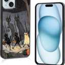 Vintage Scary Halloween Black Cat Phone Case Fit for iPhone 15 Plus  Shockproof Designed Funky Art Cute Print Phone Case Cover for Boy Girl Men Women