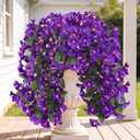 Sggvecsy Artificial Fake Hanging Flowers Plants for Outdoor Outside Spring Summer Decoration 2PCS Faux Silk UV Resistant Realistic Morning Glory Trailing Vines for Home Porch Patio Balcony(Purple)