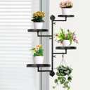 Rotating Window Plant Shelves, 4-tier Metal Plant Stand, Wall Mounted Plants Holder, Indoor&Outdoor Garden Multiple Flower Display Rack, Presents for Plants Lovers (Black-round) (Black-round)