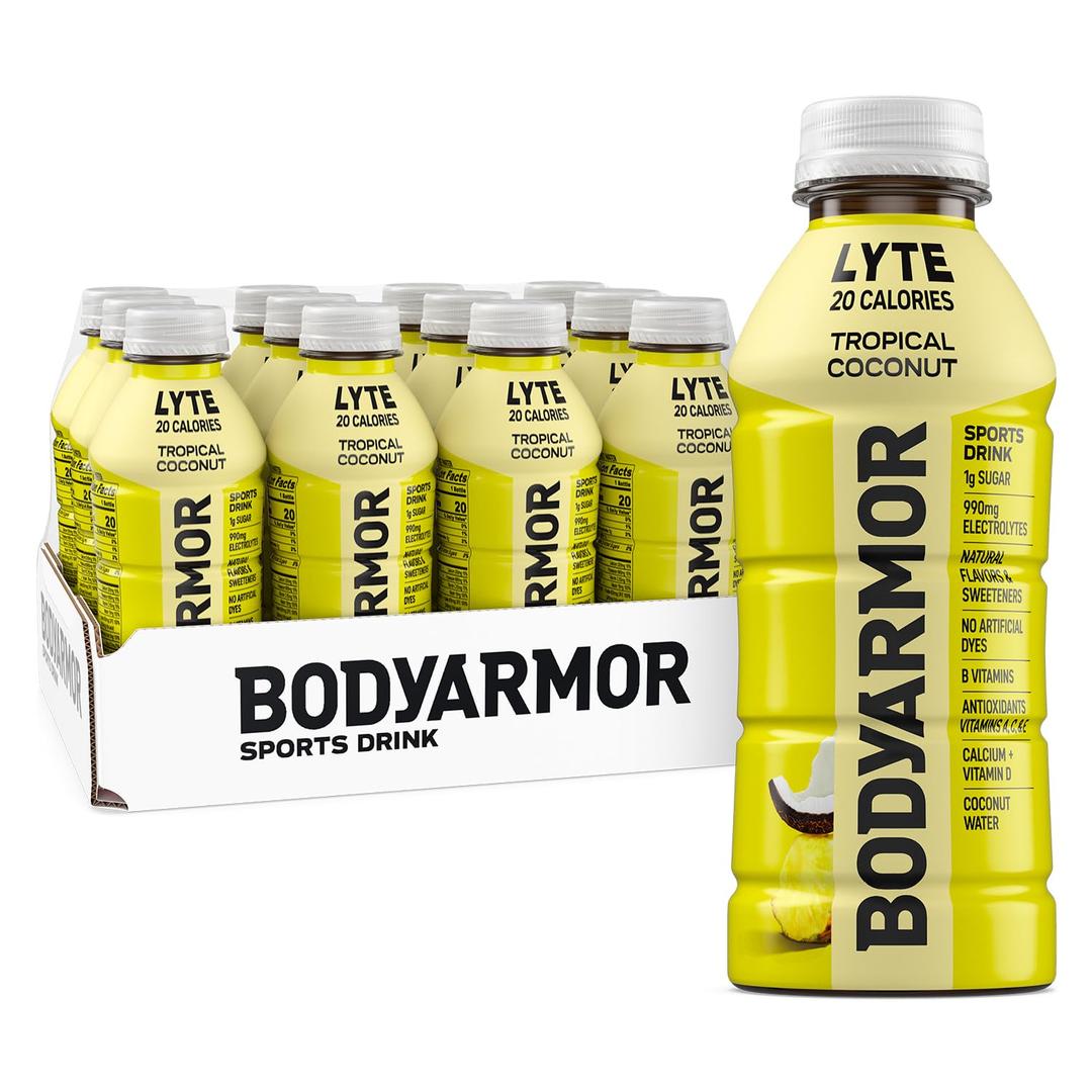 BODYARMOR LYTE, Tropical Coconut, Electrolyte Drink, 20 Calories, 16 Fl Oz Bottles (12 Pack), Coconut Water Sports Drink, Natural Flavor & B Vitamins (EXP 08/25/26)