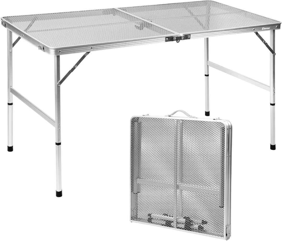 Folding Table, Easy for Storage, Compact and Portable Picnic Table for Grill, Outdoor Camping, Garden, Patio, Dining, BBQ, Party, Market, 4Ft (Large, Silver) (Large 4Ft)