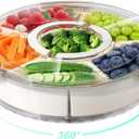 Divided Rotating Serving Tray with Lid and Handle, Portable Snackle Box for Fruits Snacks Veggie Charcuterie, Clear Lazy Susan Organizer and Fridge Storage Container for Adults Child (1PCS,12" L (White)