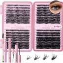 Unaone 640PCS Wispy Lash Clusters Kit - 9-16mm Natural DIY Eyelash Extensions (30D-60D), Individual Cluster Lashes for Volume with Lash Glue, Bond & Seal, Tweezers, Double-Ended Brush & Remover