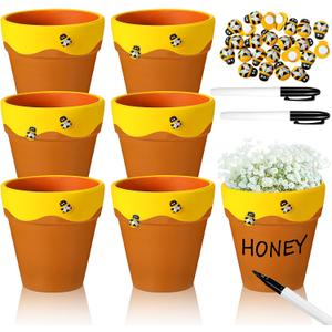 Leinuosen 6 Pcs Honey Bee Table Centerpieces Decorations, 4 Inch Yellow and Brown Jar Baby Gender Reveal Supplies Bee Themed Party Favor for Baby Shower, Birthday Party and Classroom Favors