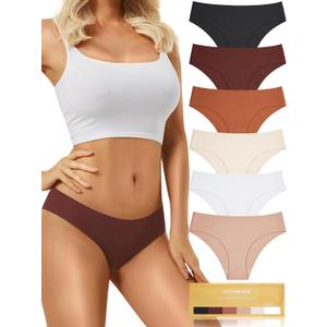 Seamless Women's Underwear - No Show Bikini Panties & Briefs, 6-Pack (Large)