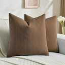 FUTEI Pack of 2 Solid Chenille Throw Pillow Covers 18x18 Inch Soft Cozy Wheat Ear Striped Textured Decorative Cushion Cases Modern Farmhouse Accent for Couch Bed Living Room, Dark Brown