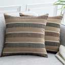 2 Pieces Decorative Classic Retro Stripe Throw Pillow Cover Wite Hidden Zipper Soft Linen Modern Farmhouse Cushion Case for Sofa Bedroom Car 20 x 20 Inch Black Brown Mixed