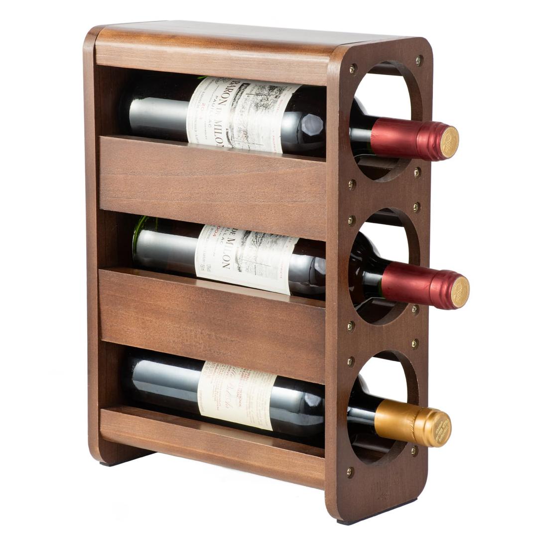 Wine Rack Countertop Pine Wood Wine Bottle Holder, 3 Bottles Wine Rack for Inside Cabinet, Pantry, Kitchen Bar, Wine Holder Shelf Vertical Wine Storage Perfect for Home Decor Housewarming Gifts