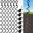 22.4 Inch Ground Anchor Screw in,6 Pack Trampoline Stakes Anchor Kit,Heavy Duty Spiral Windproof Tie Down Kit with T-Hook&Reinforced Safety Straps for Trampolines, Sheds, Playsets&Tents,Black